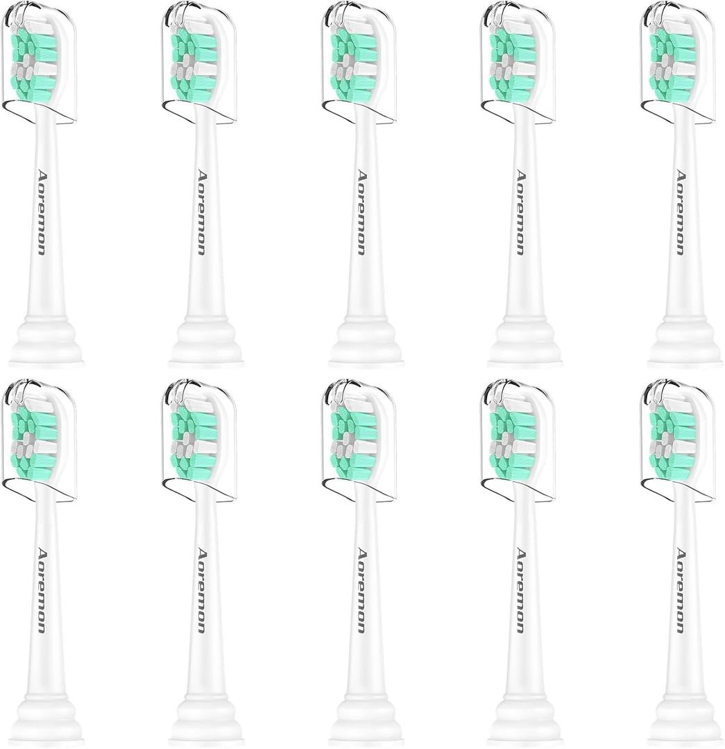 Aoremon Toothbrush Replacement Heads for Philips Sonicare Replacement Heads - 10 Count Standard Toothbrush Heads Compatible with Phillips Sonicare Click-on Electric Toothbrush Handle, Medium Bristles