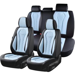 Coverado Auto Seat Covers, Car Seat Covers Full Set, Blue Car Seat Cover, Driver Seat Covers Front Seats Rear Seat Cover, Luxury Car Seat Cushion,Leather Seat Cover Seat Protector Fit for Most Cars | Black/Blue, FullSet