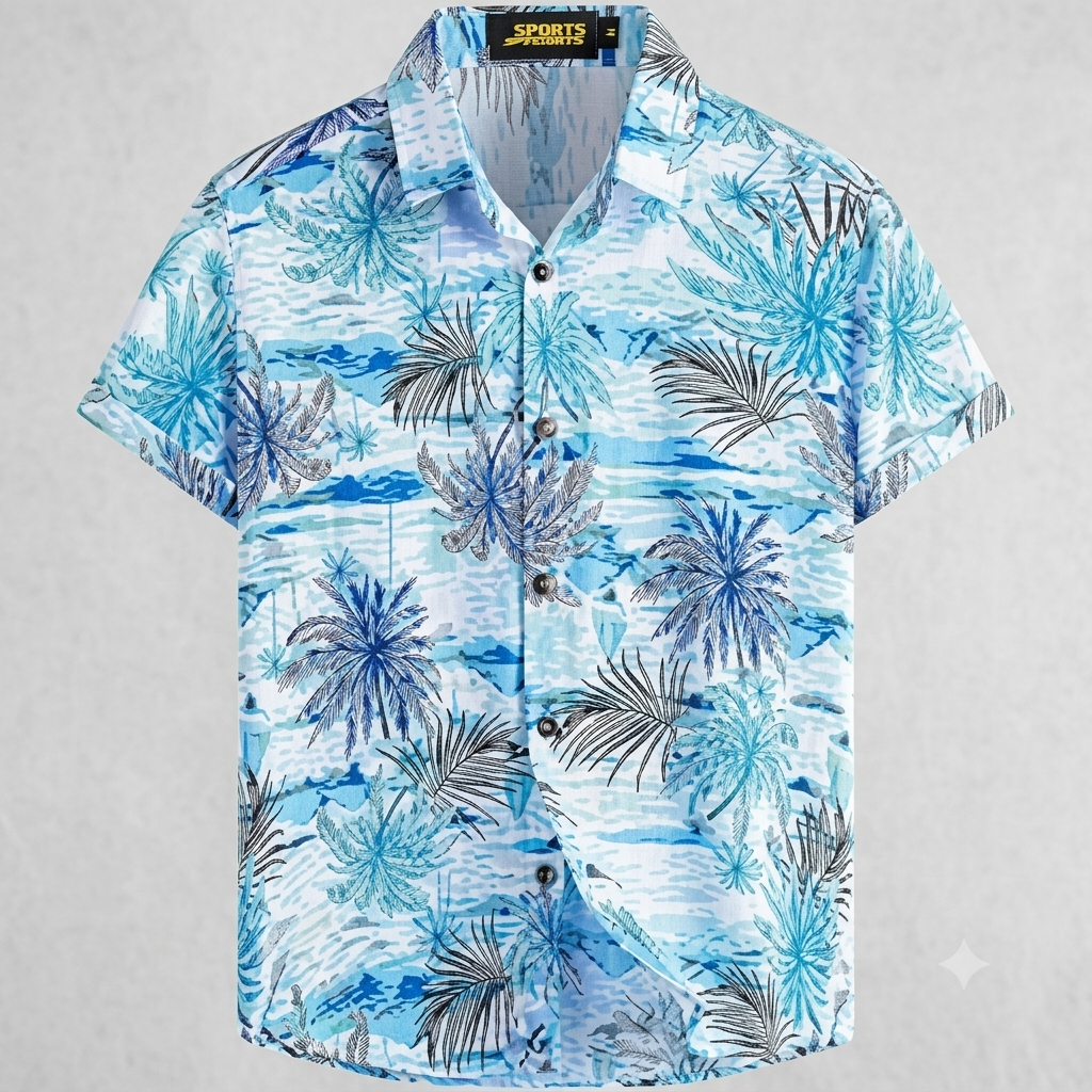 APTRO Men's Hawaiian Shirt Short Sleeve Floral Casual Beach Summer Shirt Wrinkle Free 4 Way Stretch, Blue, Size 12