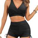 Aqua Eve Bikini with Shorts for Women - Two Piece Swimsuit with Boyshorts 2PC High Waisted Bathing Suits Swimwear M