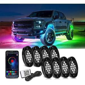 YUGUANG Rock Lights for Trucks, 8 Pods RGB LED Rock Lights with APP Control Music Mode Multicolor Waterproof Underglow for Truck UTV ATV Cars RZR SUV