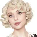 Kaneles Short Blonde Curly Wig Finger Wave Synthetic Hair for Women 1920s Halloween Cosplay Costume Party Come with Wig Cap (Blonde)