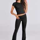 ANRABESS Lounge Sets for Women 2 Piece Foldover Yoga Flare Leggings Pants Crop Tops Casual Y2K Outfits Matching Tracksuit Set (Black, M)