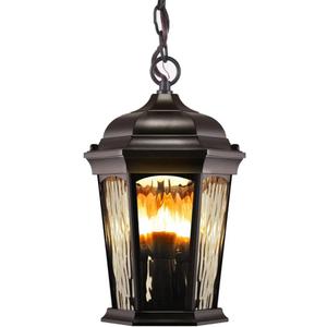 Euri Lighting EHL-130W-MD, Flickering Flame Hanging Lantern, Water Glass, with Integrated Security Light (3000K), Wall Switch Selectable Function, Water Glass, Oil Rubbed Bronze Housing