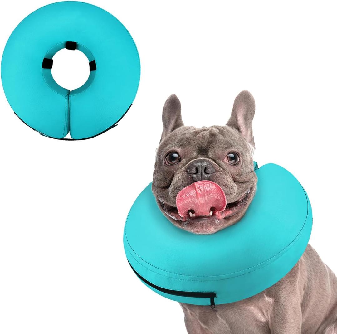 Supet Inflatable Dog Cone Collar Alternative After Surgery, Doggie Neck Donut Collar Recovery ECollar for Post Surgery, Soft Dog Cone for Small Medium Puppies Cats (S(Neck 7"-9.5"), Solid Green)