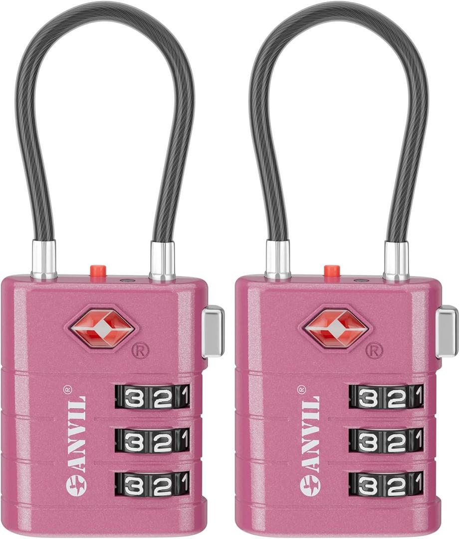 ANVIL Luggage Locks - TSA Approved, Advanced TSA008 Core, Alert Indicator. Ideal for Suitcases, Backpacks, Gym Bags - Rose Purple