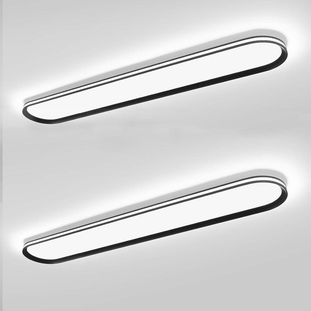 ADISUN Modern LED Ceiling Light Dimmable Linear Ceiling Light 39.4in Semi Flush Mount Long Lights with Remote Control and Side Lighting for Living Room Kitchen Dining Room, 2 Pack(65W)