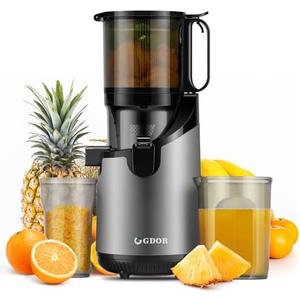 GDOR Cold Press Masticating Juicer Machines, Self Feeding Slow Pure Juicer, 5.3" Extra Feed Chute Fit Whole Vegetable and Fruit, Grey