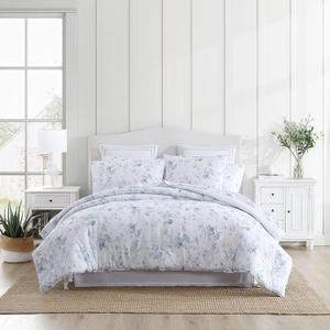 Laura Ashley- Twin Comforter Set, Reversible Cotton Bedding with Matching Sham(s), Dorm Essentials (Belinda Blue)