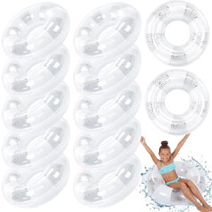 Simgoing 12 Pack Inflatable Pool Floats for Kids 24 Inch Glitter Swimming Ring with Sequined Inflatable Pool Tubes Toys for Boy Girl Summer Vacation Beach Party Favors