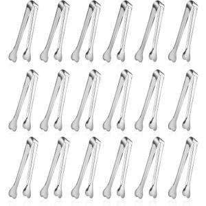Dmoera 18 Pack Premium Small Serving Tongs, Mini Stainless Steel Appetizer Tongs 4.33Inch Silver