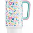Meoky 40 oz Tumbler with Handle, Insulated Tumbler with Lid and Straw, Stainless Steel Travel Mug, Keeps Cold for 24 Hours, 100% Leak Proof, Fits in Car Cup Holder (Leopard)