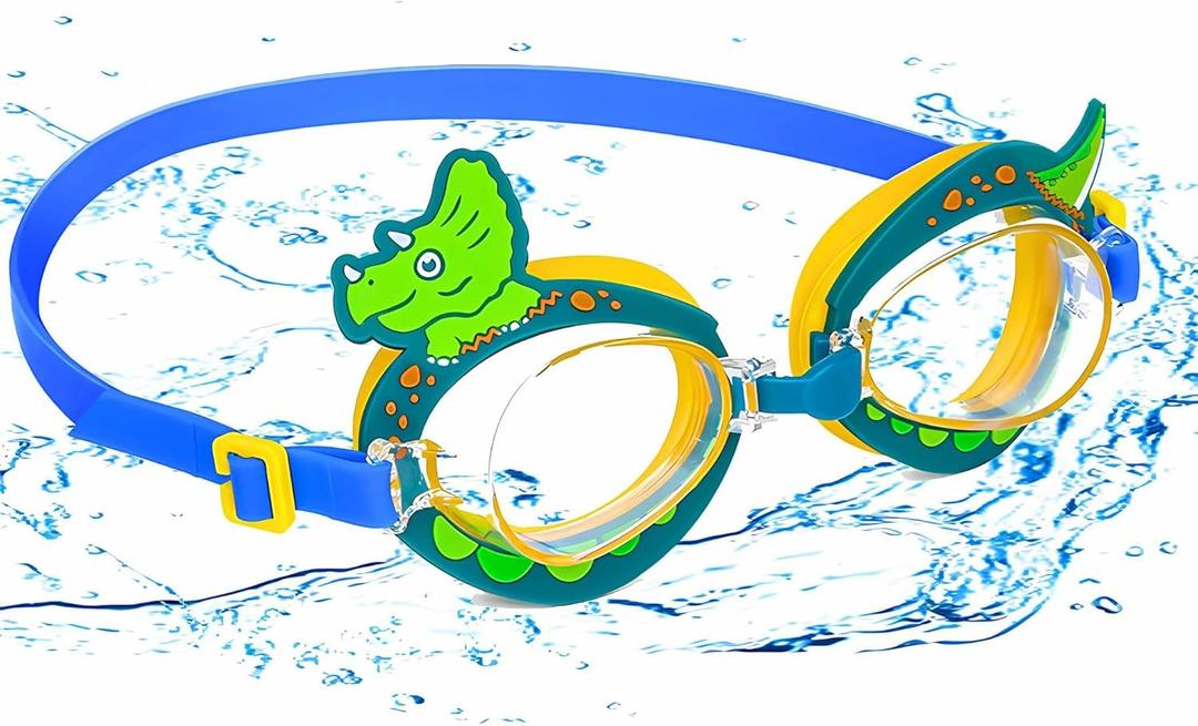 Haktoys Swim Goggles: Fun and Safe Swimwear Accessories for Kids | Swimming Pool Toys for Water Play (Green Dinosaur)