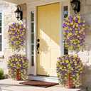 Artificial Hanging Flowers for Outdoors Spring Summer Decoration, 4PCS UV Resistant Silk Fake Hanging Plants for Patio Porch Front Yard Window Garden Indoor Decor(Purple&Yellow,4PCS)