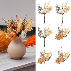Rhytsing 6 Pieces Artificial Autumn Picks 13 Inches with Realistic Pumpkins and Leaves for Home Decor, Faux Fall Stems for Wreath, Vase, Thanksgiving and Harvest Celebration, 2 Designs Mix
