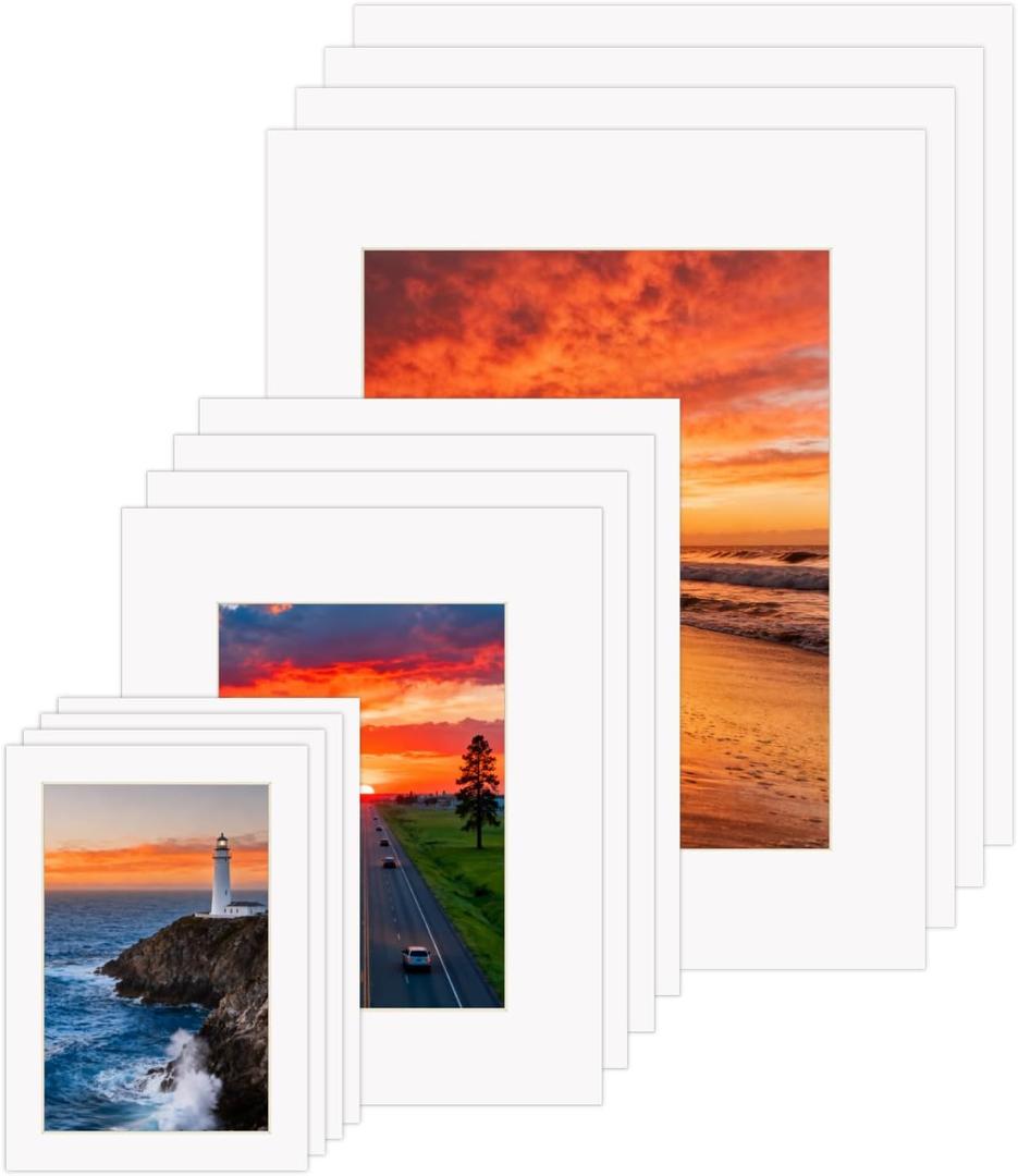 ZBEIVAN 12 Sets White Picture Mats with Core Bevel Cut Frame Mattes for Pictures (5x7, 8x10, 11x14 Inches) (12 pcs mixed size)