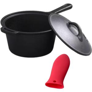 2 Quart Cast Iron Sauce Pan with Lid, Handle and Handle sleeve Small Cast Iron Pot Kitchen Cookware for All Cooktops Making Pasta Sauce, Soup, Milk