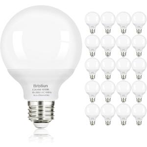 G25 LED Globe Light Bulbs, Round Vanity Light Bulbs for Bathroom, 40W Equivalent, Cool White 4000K, E26 Base, 600LM, Non-Dimmable, 20-Pack