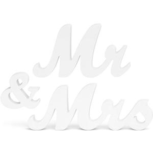 Mr. and Mrs. Sign for Wedding Party Decorations, Sweetheart Table Centerpiece, Photo Prop, Bridal Shower Gift (White)