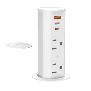 ANNQUAN 2 inch Pop Up Outlet for Countertop with 20W USB Ports,2 Outlets Tamper Resistant,Splashproof Pop Up Socket,Desk Power Grommet for Home Office Kitchen 3FT Cord (ETL Listed) (White)