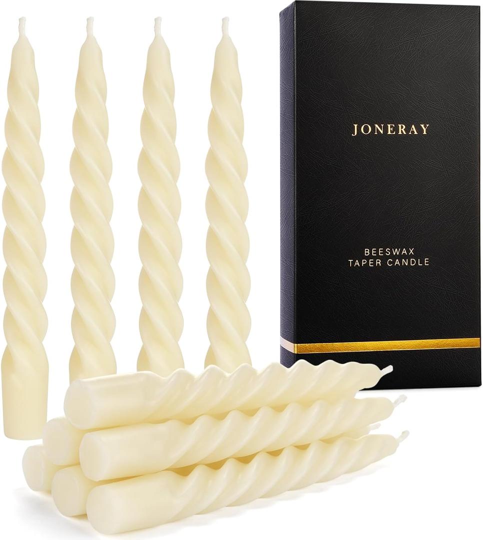 7 inch Beeswax Taper Candles Set of 8, Spiral Bees Wax Tapered Candle - Unscented, Handmade Beeswax Candles for Dinner Wedding Party (Ivory)