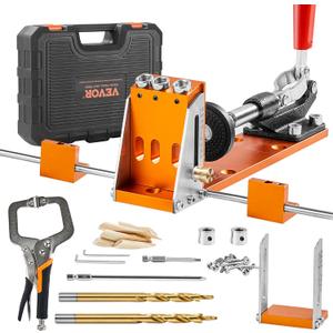 VEVOR Pocket Hole Jig Kit, 34 Pcs Pocket Hole Jig System with 11" C-clamp, Fixture, Step Drills, Wrenches, Drill Stop Rings, Square Drive Bits, Toolbox, Adjustable, for DIY Carpentry Projects