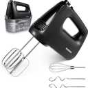 SHARDOR Hand Mixer Electric, 6 Speed & Turbo Mixer Electric Handheld, Snap-On Storage Case,5 Stainless Steel Accessories for Whipping, Mixing Cookies, Brownie, Cakes, Dough Batters (Black)