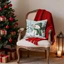 Christmas Pillow Covers 18x18 Inch, Set of 2, Double-Sided Snowman Green Printed, White Linen Decorative Throw Pillow Cases, Slightly Water-Resistant, Cushion Covers for Winter Home Decor