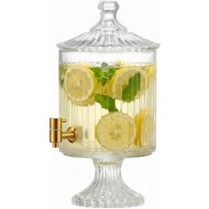 1.2 gallon Glass Drink Dispenser with Stand, Clear Glass Beverage Dispenser with Leakproof Spigot & Filter & Glass Lid, Party Large Drink Dispensers for Water, Lemonade, Juice, Cocktail, Tea