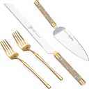 ROXBURGH Wedding Cake Knife and Server Set, 420 Stainless Steel Gold Cake Cutter and Pie Server Slicer, Rhinestones Studded Handle Cutting Set for Wedding, Engagement Present for Groom and Bride