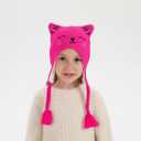 Girls Winter Cat Ear Beanie Hat and Gloves Set Kids Knitted Earflap Cap Mitten Set for Ages 3-7