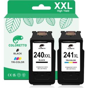 COLORETTO PG-240XL/CL-241XL Ink Cartridges for Canon 240XL 241XL Combo Pack, 240XL 241XL for Canon PIXMA MG3620 MG3600 TS5120 TS5100 MG3220 MG3520 MG2120 MX472 Printer Ink Replacement Black/Color