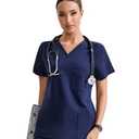 YESWEL Scrub Tops for Women, Classic V-Neck Fit with 3 Pockets, Comfort Soft Stretch Anti-Wrinkle Medical Scrubs, Easy Care, M