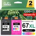 67XL Ink Cartridges Black/Color Combo Pack Compatible for HP Ink 67 67XL Works with HP Deskjet 2855e 2800e 2852e 2827e 4227e 4255e 1255 Envy 6055e 6075 6432e 6455e 6458e 6475e Pro 6455 Series (2-Pack)
