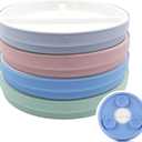 Elk and Friends Kids 6.7 Porcelain Divided Plates with Silicone Suction Sleeves | Suitable for Babies/Kids/Toddlers | Microwave & Dishwasher Safe | Non Slip | Snack Dishes | 4 Pack (Blush/Lilac/Sage/MistyBlue)