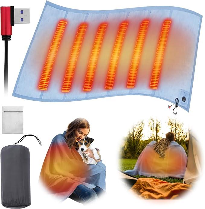 Heated Blanket Electric Throw - USB Battery Power Operated Heating Blanket for Home Outdoor Travel Use