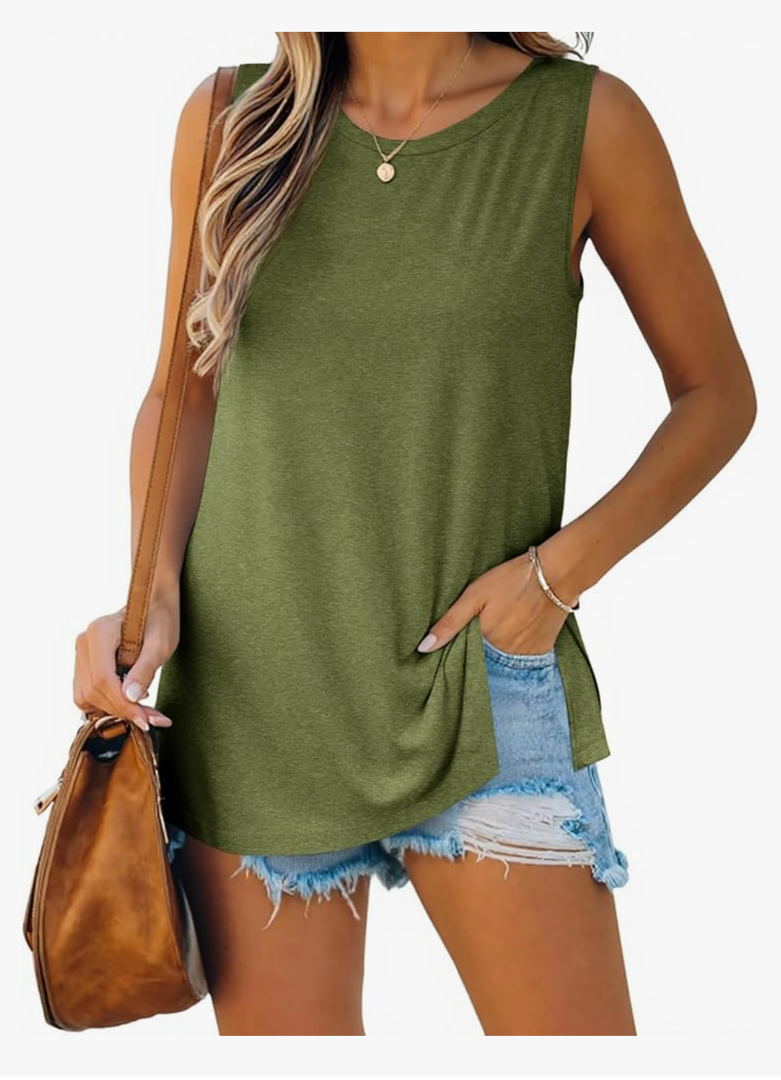 Imily Bela Womens Loose Fit Casual Flowy Tank Tops Crewneck Trendy Sleeveless Side Split Summer Tops Clothes Outfits 2025, Size: XL