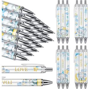 Chuangdi 24 Pcs Blue Elephant Baby Shower Ballpoint Pens Favors Bulk Retractable Ballpoint Pen Black Ink with Gifts for Guests School Supply