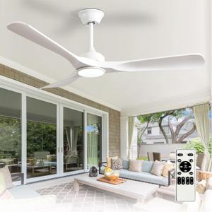 Depuley Ceiling Fan with Light and Remote: 52 Inch White 3 Blade Outdoor Fans for Patios - Dimmable Indoor Fan with Lights Fandelier for Gazebo