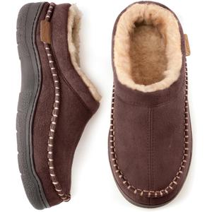 Zigzagger Men's Slip On Moccasin Slippers, Indoor/Outdoor Warm Fuzzy Comfy House Shoes, Fluffy Wide Loafer Slippers, US 10.5