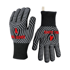 BBQ Gloves, Oven Gloves, 1472℉ Extreme Heat Resistant,Grilling Gloves Silicone Non-Slip Oven Mitts, Kitchen Gloves for BBQ, Grilling, Cooking, Baking-1 Pair… (Black, One Size Fits Most)