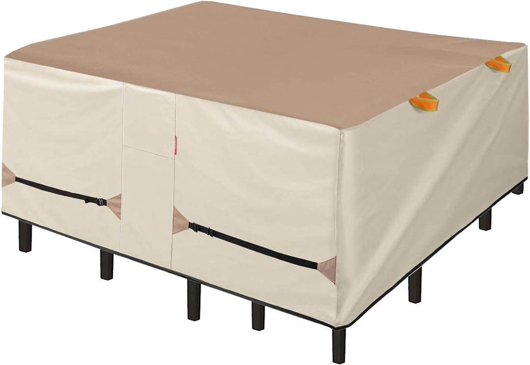 Porch Shield Patio Table Cover - Waterproof Outdoor Dining Table and Chairs Furniture Set Cover Square - 64 x 64 inch, Light Tan & Khaki
