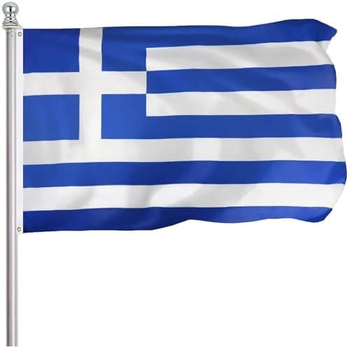 FLGCLUB Greece Greek Flag 3x5 Ft Outdoor, Vibrant Color Fade Resistant Greece Flags Polyster Double Stitched, Greek National Flag Canvas Header and Brass Grommets