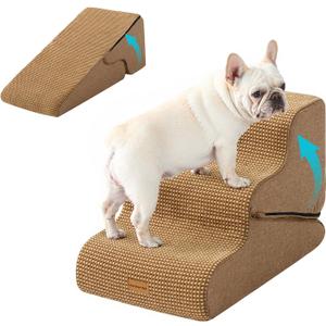 Gardner Pet Dog Stairs for Small Dogs 16.5" H, 2 in 1 Transformable 3-Step Pet Stairs and Dog Ramp for Couch (13-20 in), Brown Adjustable Pet Steps with Non-Slip Waterproof Cover and CertiPUR-US Foam