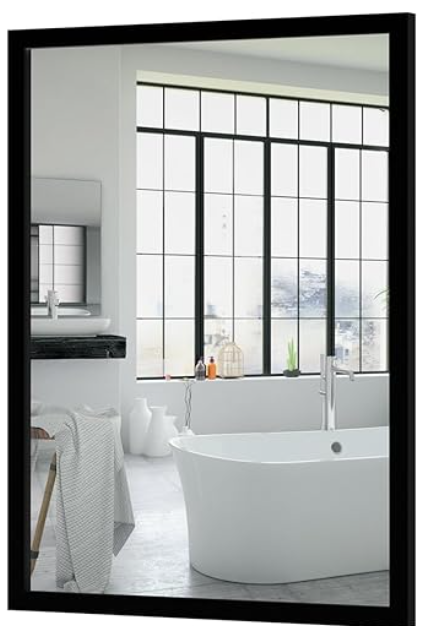 Black Large Bathroom Wall Mirror, 18x24 Mirror Set of 1 for Bathroom, Vanity