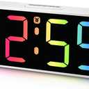 Peakeep Small Digital Alarm Clock Plug in for Kids Bedroom Bedside Nightstand, 8 RGB Colors Large Display Dimmable 6 Brightness, Corded Electric Battery Backup (White - RGB) (White With Colorful)