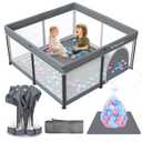 Taleco Gear Foldable Baby Play Pen with Mat, 50''x50'' Playpen for Babies and Toddlers, Playpen for Baby with Gate, Breathable,Foldable Travel Play Pen with 50 Ocean Balls (Grey)