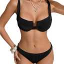SweatyRocks Women's 2 Piece Bikini Set Striped Print Spaghetti Strap Push Up Swimsuit (Black, M)
