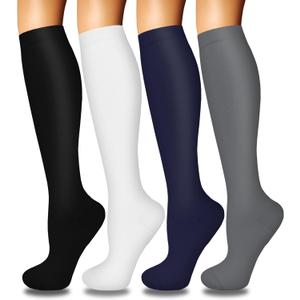 Iseasoo 4 Pairs Compression Socks for Women Circulation-Best Support for Nurses,Running,Athletic,Travel (Large-X-Large, 02-00-Black/White/Navy/Gray-4 Pack)