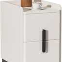 VICITON Narrow Nightstand with 2 Drawers, Narrow Side Table Leather Surface, Slim Bedside Table for Bedrooms, Dormitories, Living Rooms (Cream White, 15.7" D x 11.8" W x 22.4" H)
